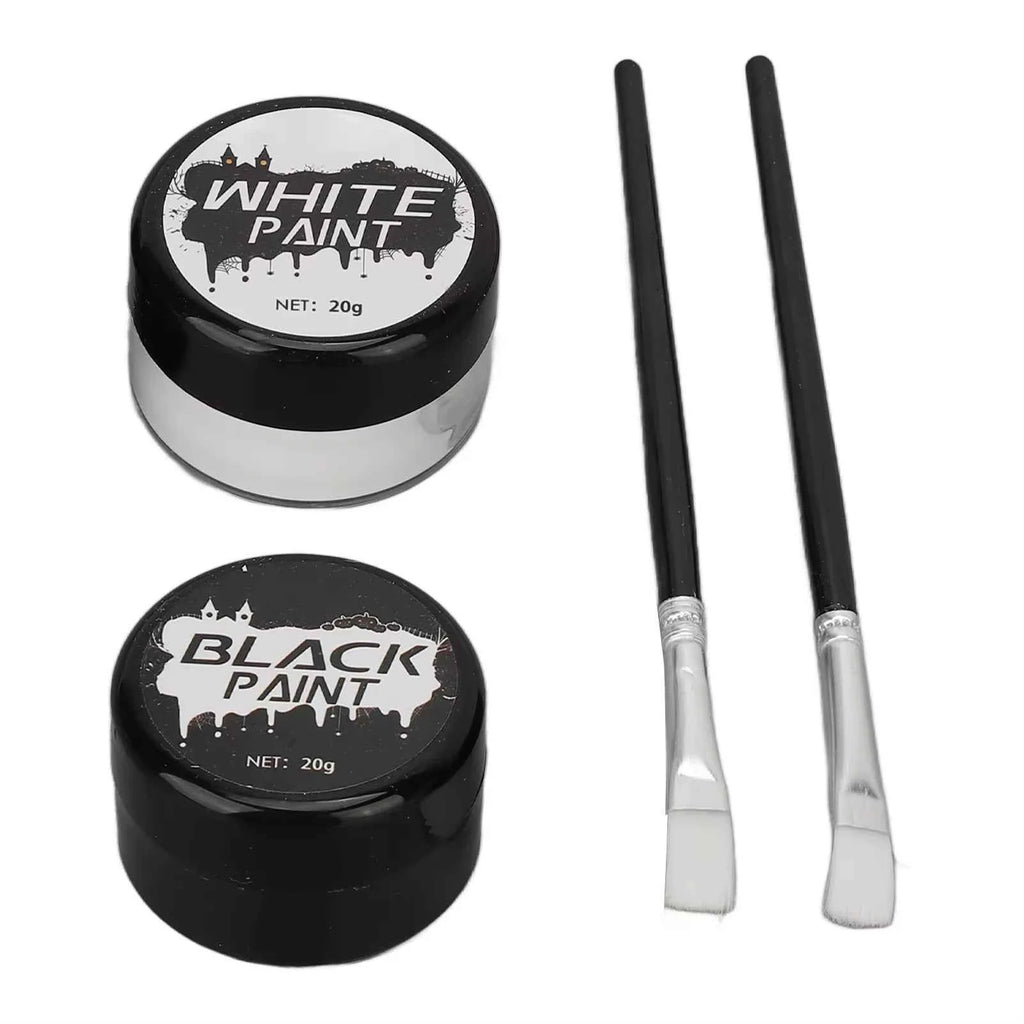 2PCS Halloween Face Painting Kit Highly Pigmented Face Body brus Paint Black and White for DIY Cosplay Theme Parties Body Makeup