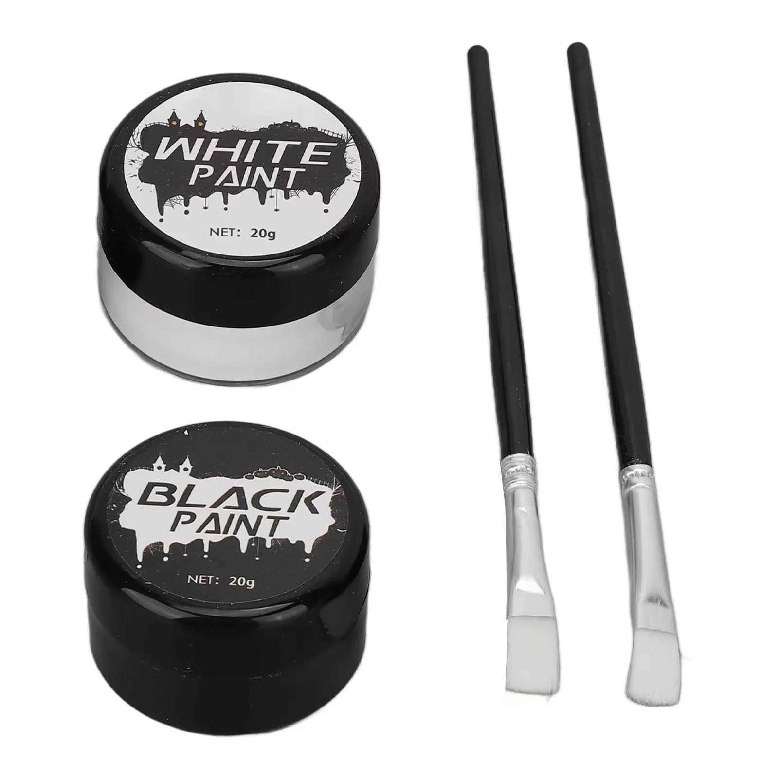 2PCS Halloween Face Painting Kit Highly Pigmented Face Body brus Paint Black and White for DIY Cosplay Theme Parties Body Makeup