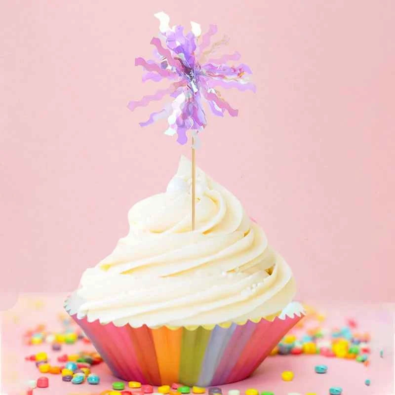 20pcs Happy Birthday Glitter Cake Topper Colorful Fireworks Tassels Cupcake Topper Wedding Baby Shower Baking Dessert Cake Decor