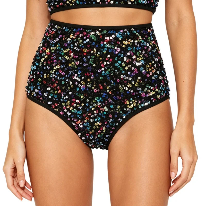 High-Waist Sequined Disco Briefs & Stage Performance Hot Pants