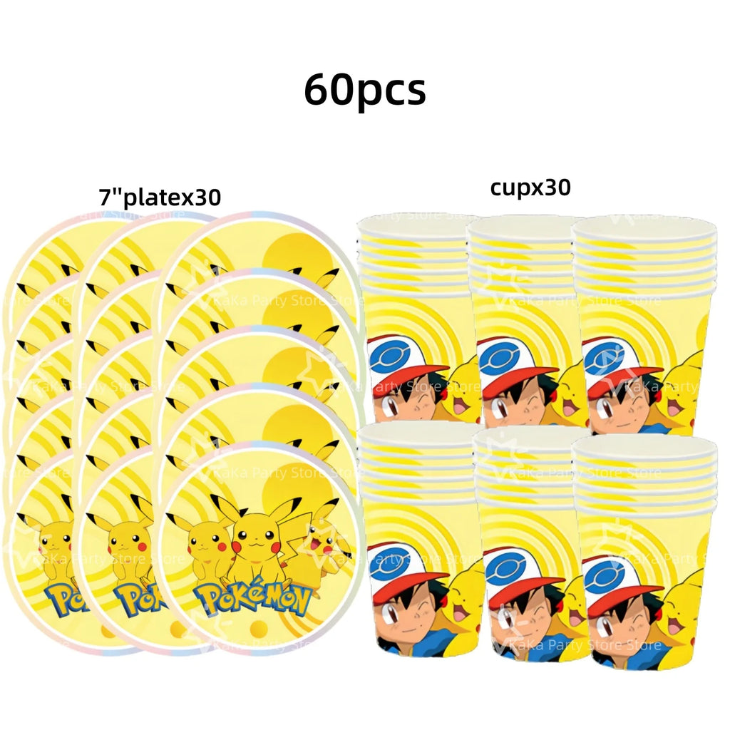 30people Pokemon Party Birthday Decoration Set Pokemon Party Plates and Cup Pikachu Paper Cup Pikachu Party Favours Supplies - Big Tim's Magic Emporium