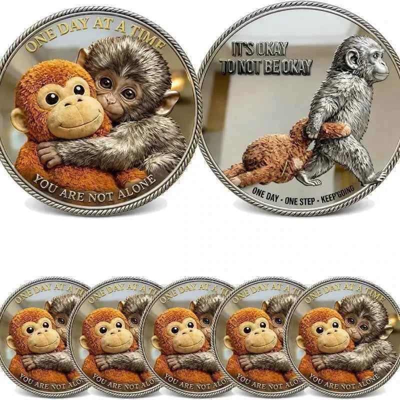1Pcs Mental Health Motivational Challenge Coins Emotional Support Monkey Coin Inspirational Metal Challenge Coin