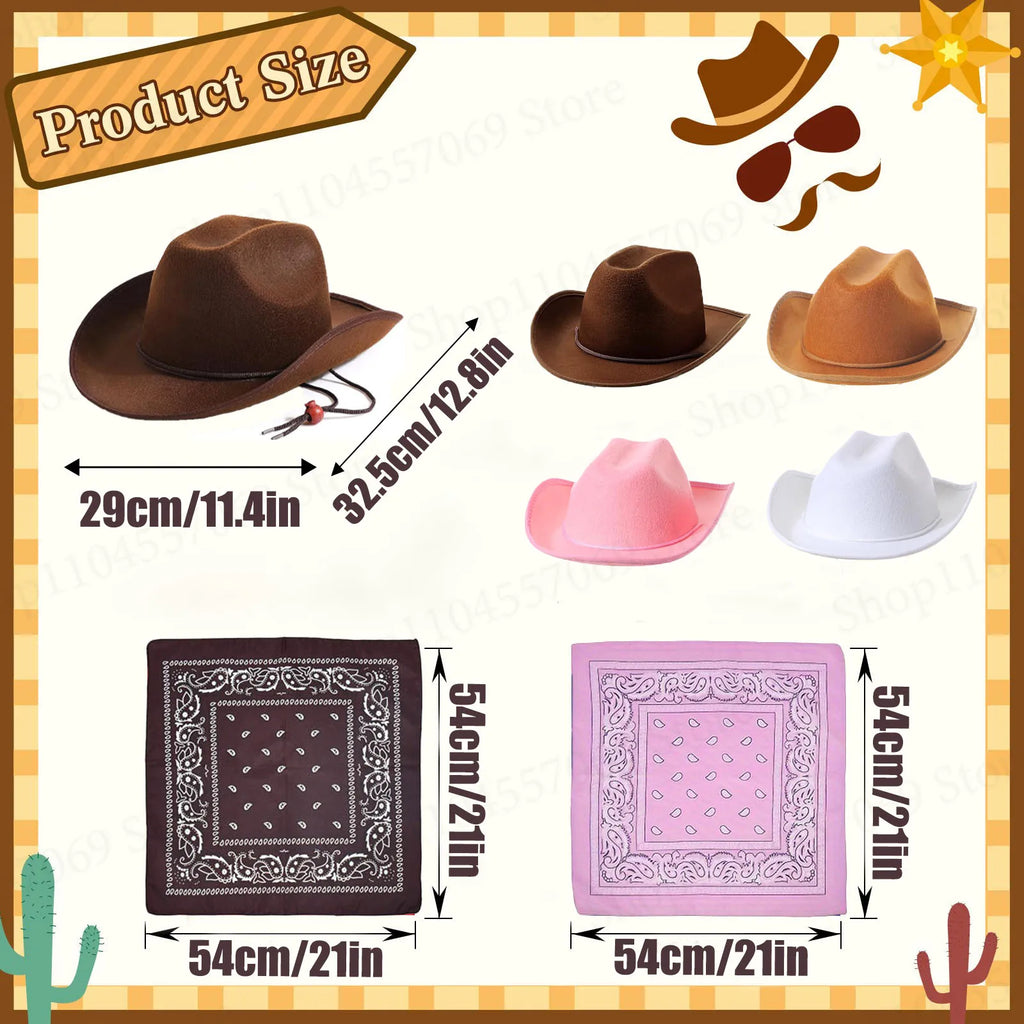 6-48Set Kids Western Cowboy Hats with Bandanas Cowboy Party Hats for Birthday Party Cosplay Costume Party Western Party Favors - Big Tim's Magic Emporium