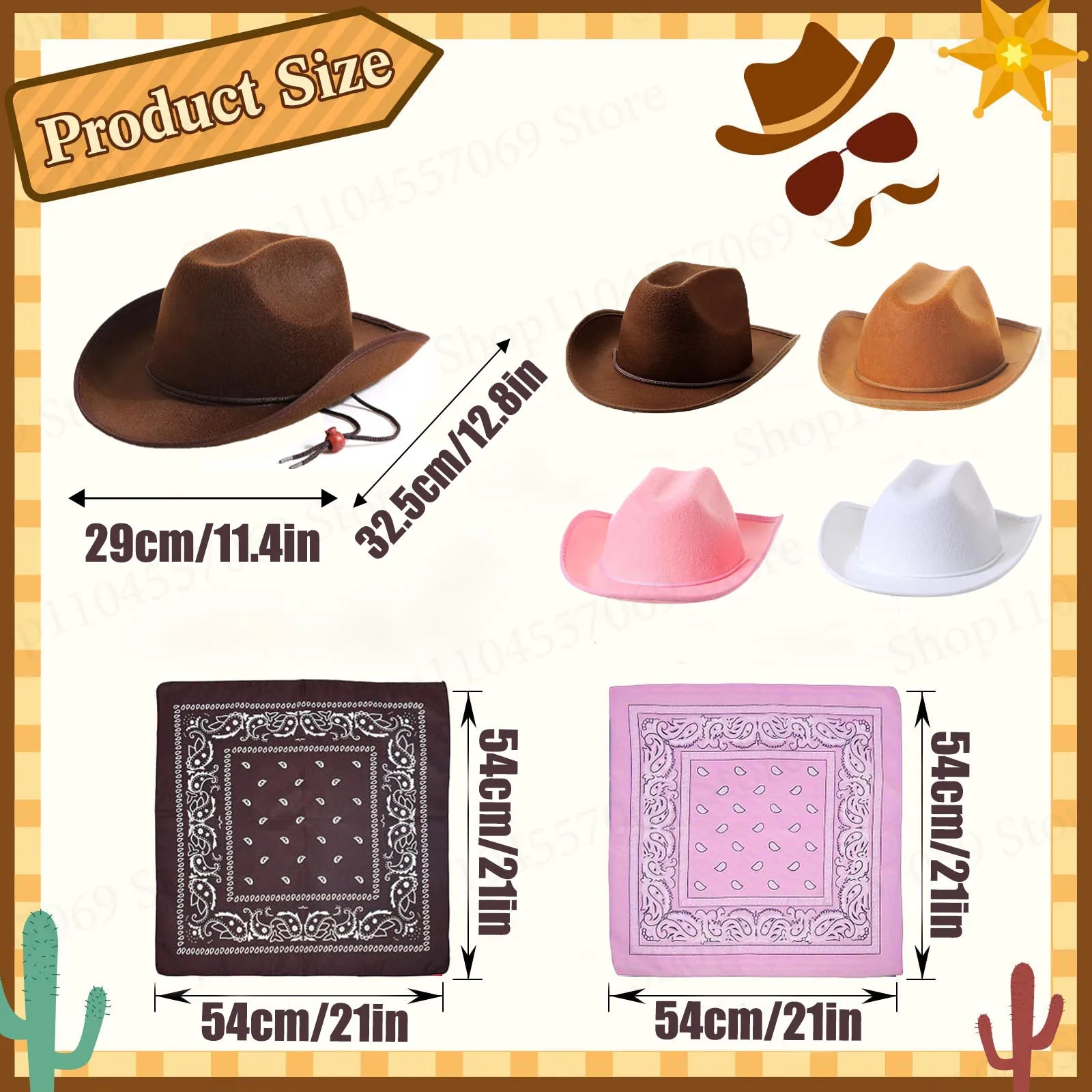 6-48Set Kids Western Cowboy Hats with Bandanas Cowboy Party Hats for Birthday Party Cosplay Costume Party Western Party Favors - Big Tim's Magic Emporium
