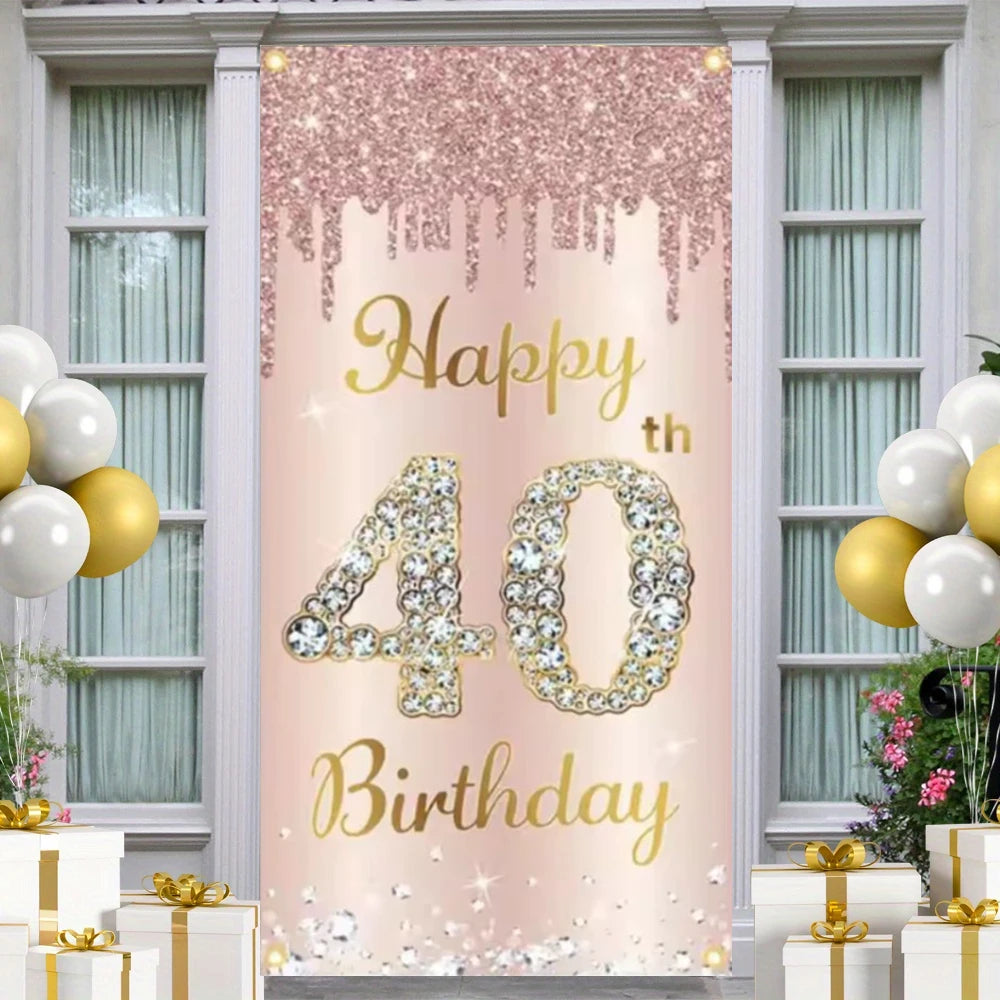 18th 30th 40th Pink Shine Brightly Happy Birthday Party Decoration Background Sweet Rose Pink Backdrop Photo Studio Banner Props