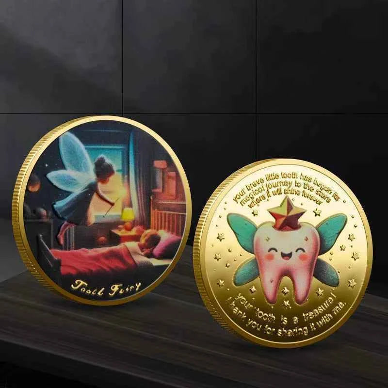 1pc Tooth Fairy Teeth Commemorative Coin Teeth Change Collectible Coin Medal Gifts for Kids Lucky Challenge Coin Party Gifts