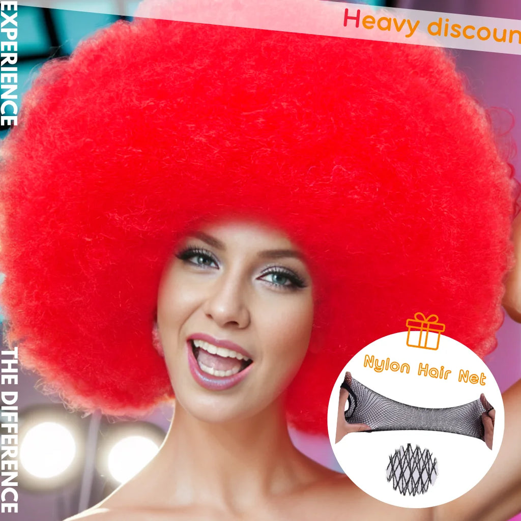 Afro Clown Cosplay Wigs for Women Black Cap Big Top Football Fans Wigs Halloween Adults Unisex Synthetic Hair Black Men Curly - Big Tim's Magic Emporium