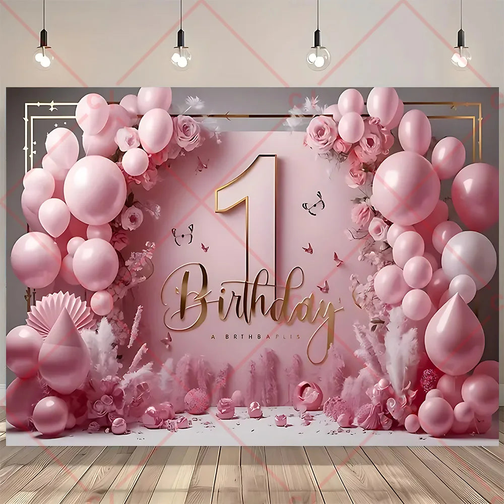 Newborn Baby 1st Birthday Backdrop Pink Blue Balloon Girl Boy Baby Shower Cake Smash Photography Background Decor Photo Studio
