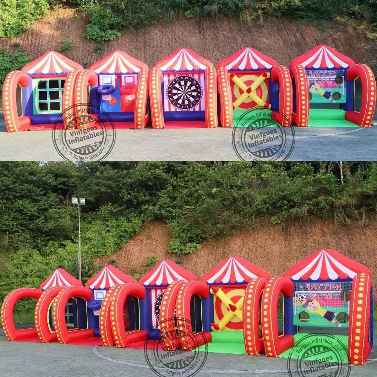 Free air shipping 5 in 1 Inflatable Carnival Bundle Games Soccer Dart Knock Down Ring Ross Game For Kids And Adults Party Game