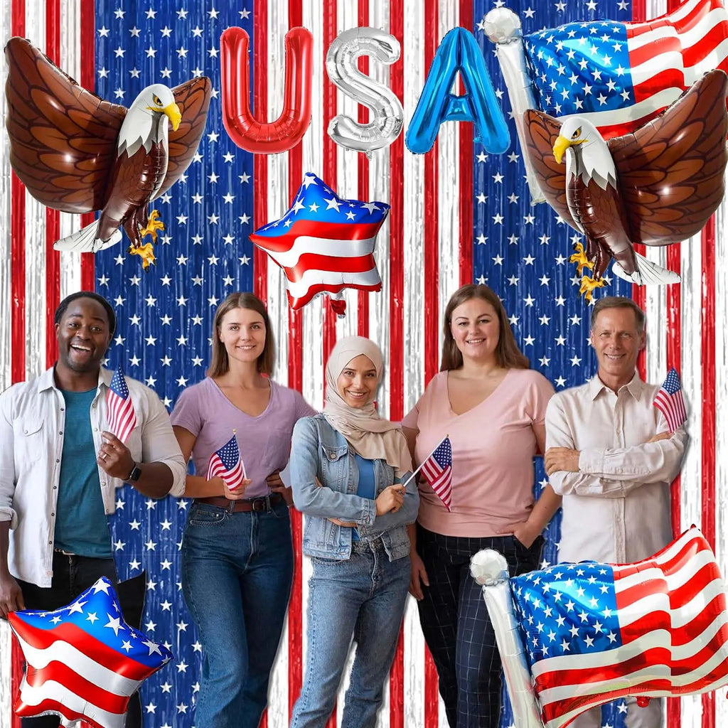 American Flag Balloons Set Independence Day Foil Balloons For USA Theme Party Decoration 4th Of July Patriotic Balloons