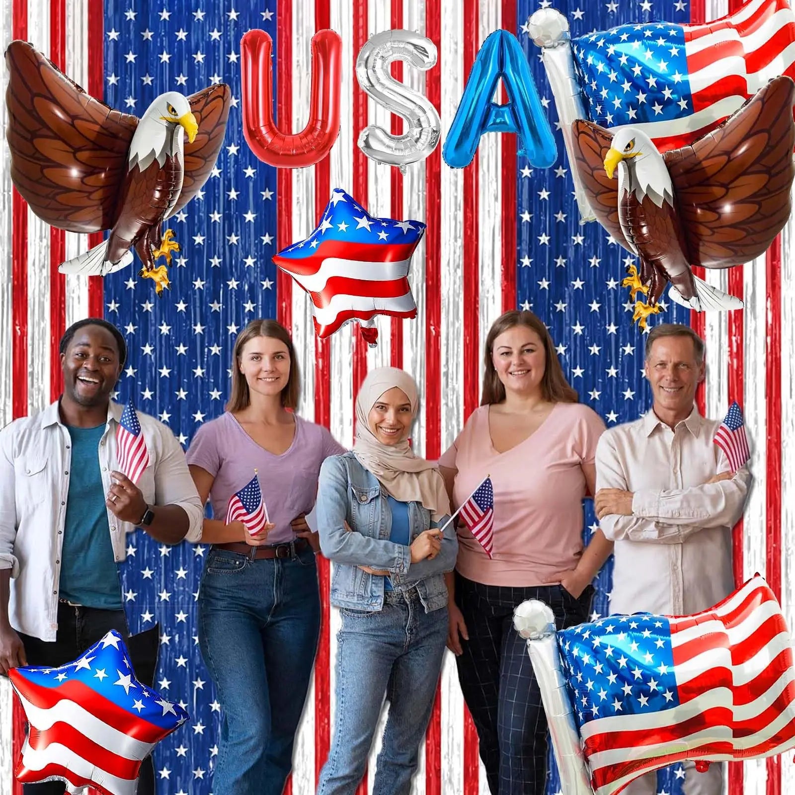 American Flag Balloons Set Independence Day Foil Balloons For USA Theme Party Decoration 4th Of July Patriotic Balloons