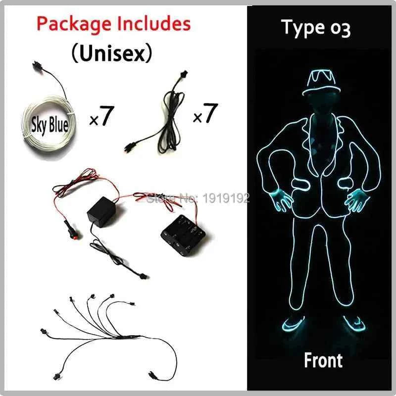 DIY Performance Dance LED Costume Materials Neon Light EL Wire Set Luminous Costumes DIY Materials Dance Talent Show Supplies