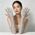 Luxury Full Rhinestones Mesh Long Gloves Women Singer Stage Performance Accessories Celebrity Prom Red Carpet Crystal Mittens