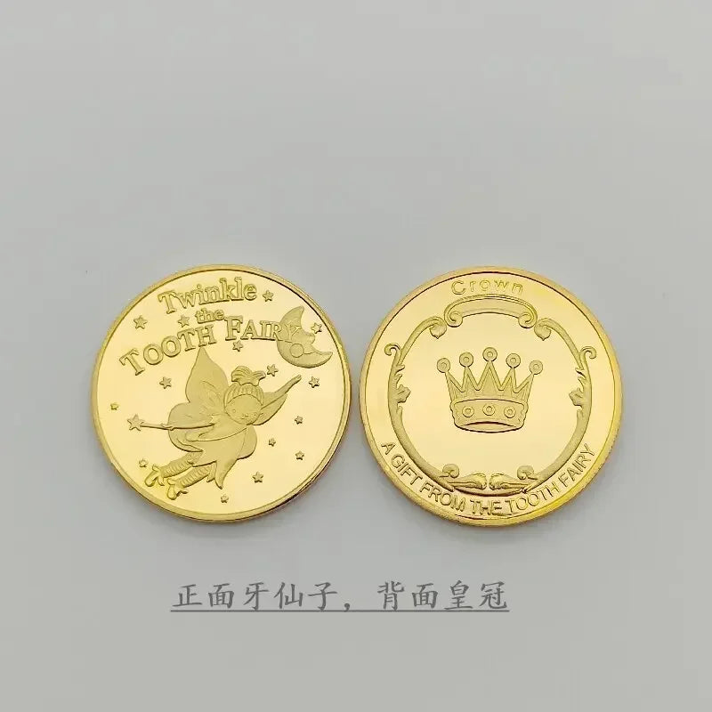 Tooth Fairy Gold Plated Commemorative Coin Creative Kids Tooth Change Gifts Physical Metal Coin Crypto Commemorative Coin