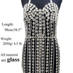 Sparkly Glass Crystal Tassel Body Chain Dress Drag Queen Stage Backless Mini Skirt