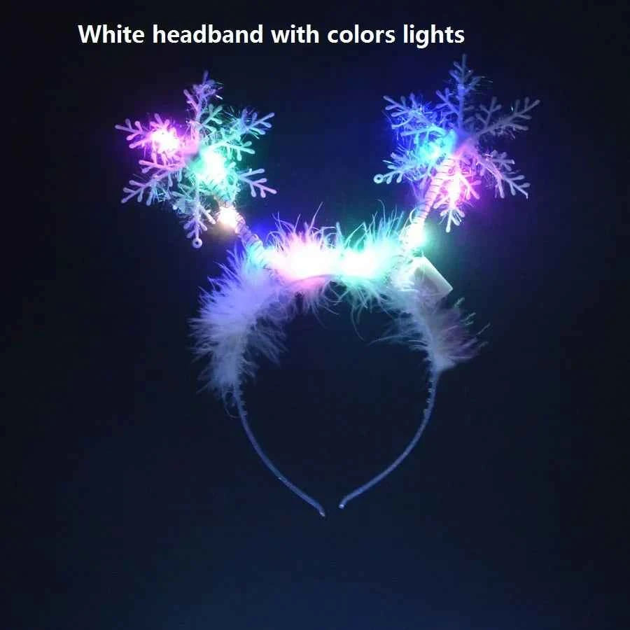 10pcs Light Up Christmas Deer Antlers Snowflakes Headband Hair Bands Party Performance Props Adult Children  Glow Party Supplies