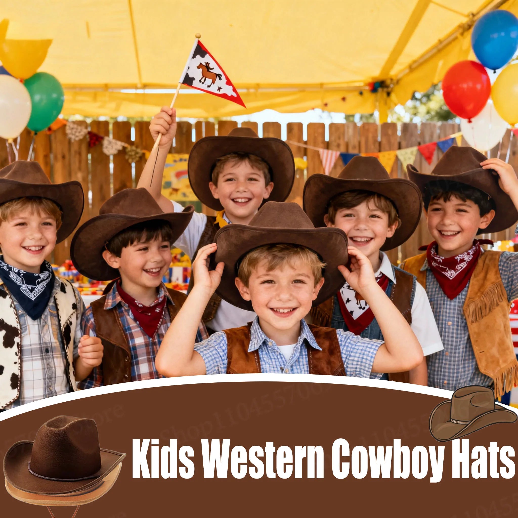 6-48Set Kids Western Cowboy Hats with Bandanas Cowboy Party Hats for Birthday Party Cosplay Costume Party Western Party Favors - Big Tim's Magic Emporium