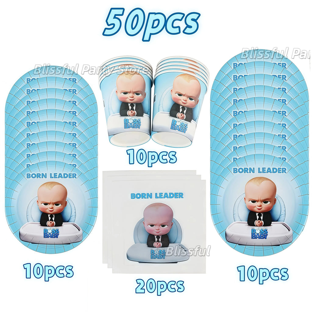 Cartoon Bossed Baby Newborn 1st Birthday Party Decorations Cute Balloons Plates Banner Tableware Set for Kids Party Favors Gifts