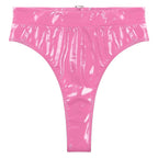 High-Waist Patent Leather Wet-Look Briefs with Adjustable Back Buckle Belt