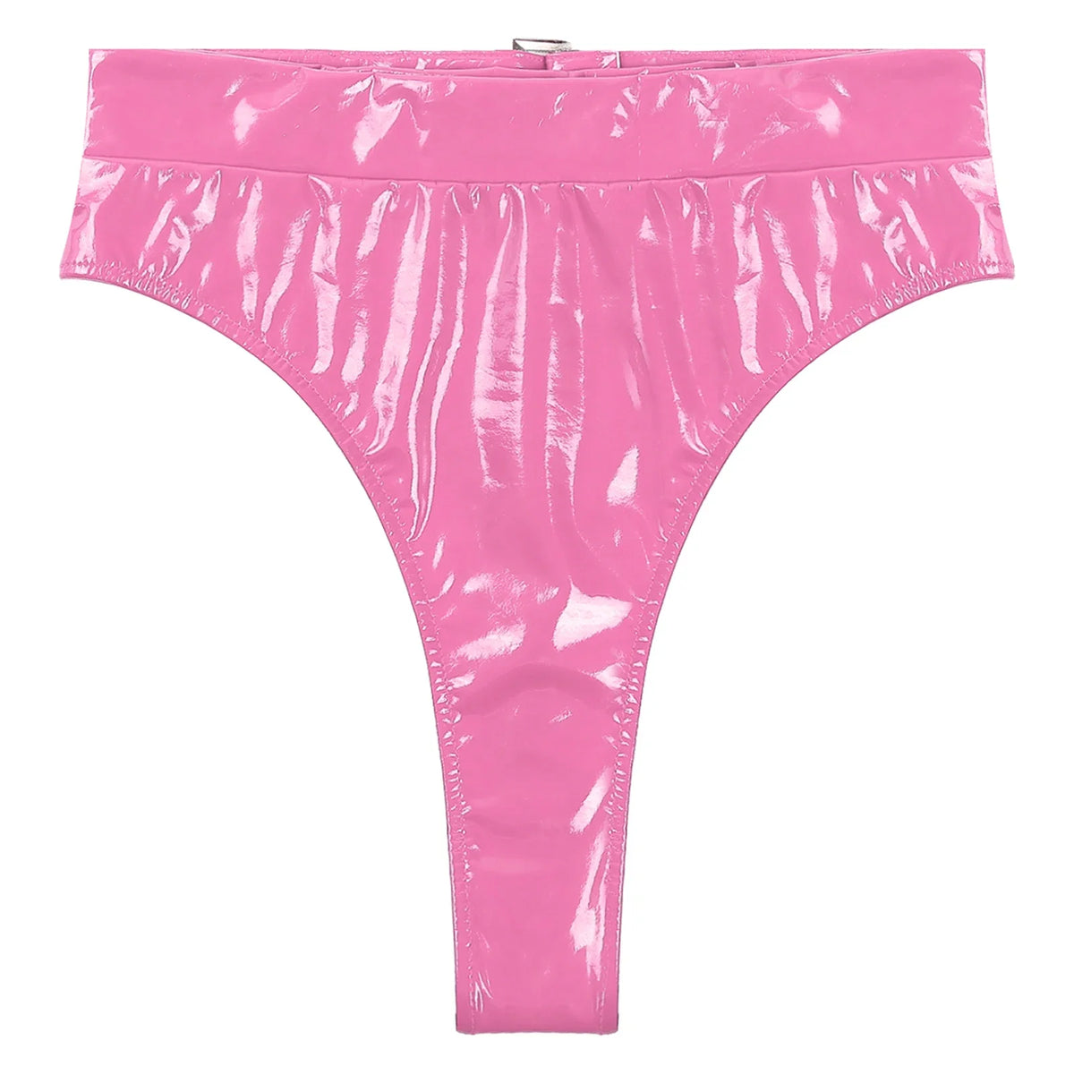 High-Waist Patent Leather Wet-Look Briefs with Adjustable Back Buckle Belt