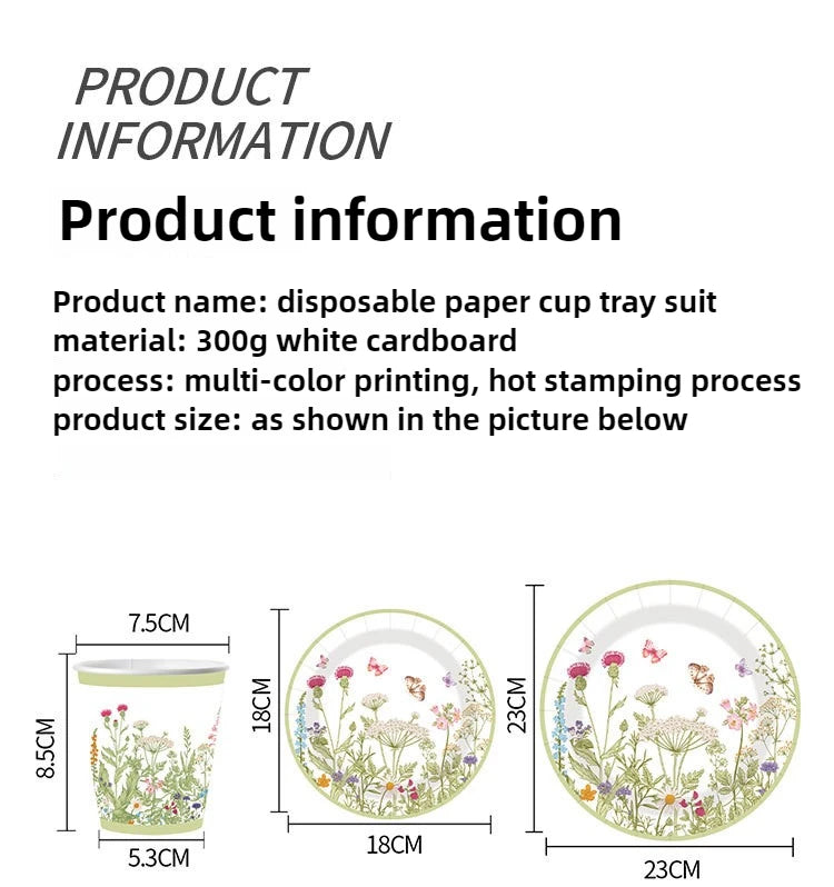 240pcs Spring Flowers Fresh Disposable Paper Tableware Wildflower Plate Birthday Party Decoration Party Supplies Party - Big Tim's Magic Emporium
