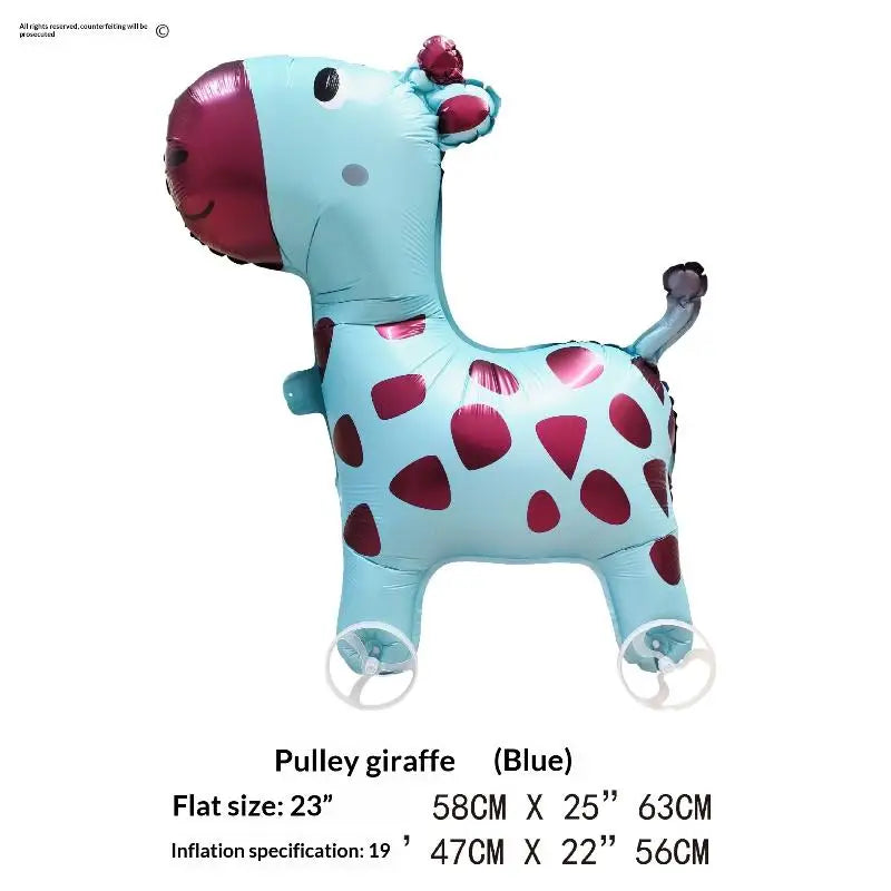 For Kids Birthday Party Decoration Baby Shower 4D Cartoon Foil Balloons Elephant Stand Walking Balloon With Wheel