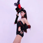 Women Team Jazz Dance Performance Costume Sexy Back Backless Crystal Bodysuit with Gloves Feather Hat Nightclub Gogo Rave Outfit
