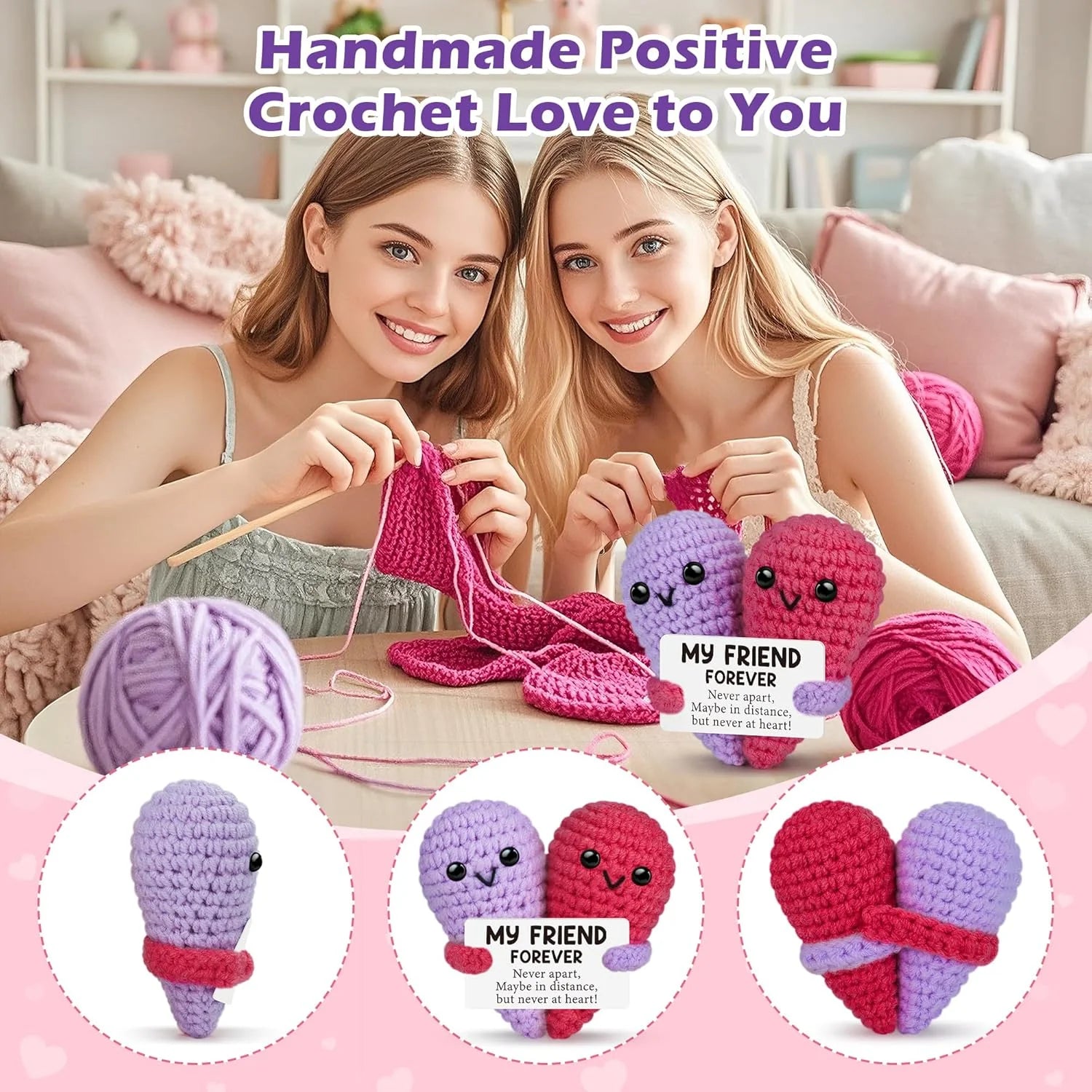 Funny Crochet Gifts for Forever Best Friend Birthday Gifts Decoration Cute Handmade Knitted with Card Emotional Friend Support - Big Tim's Magic Emporium