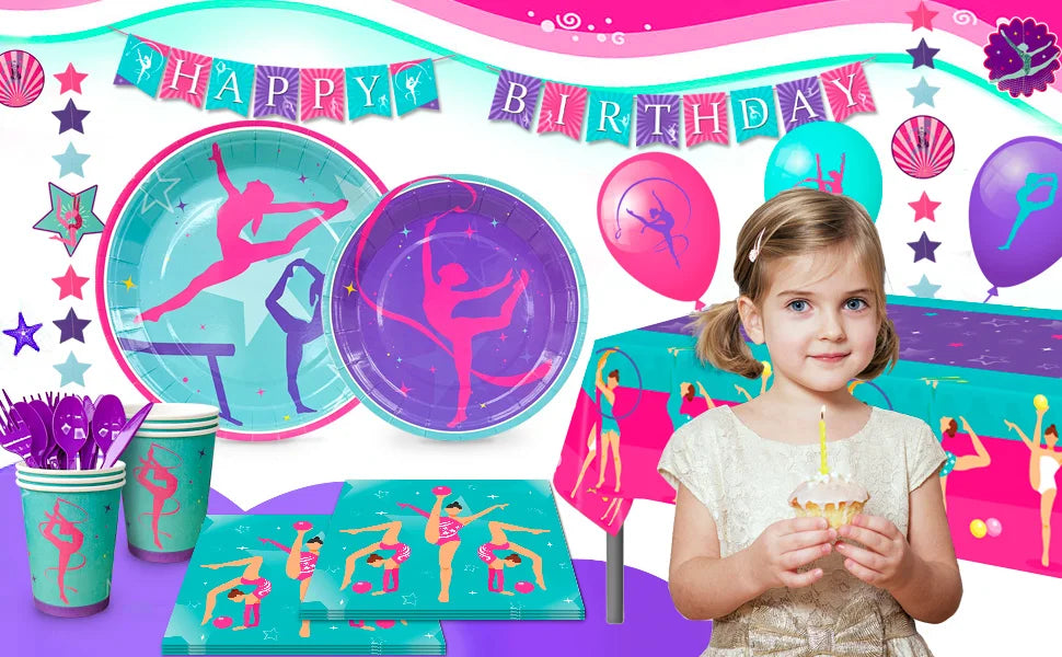 Gymnastics Birthday Party Supplies,78pcs Gymnastics Party Decorations&Tableware Kit Gymnastics Decorations for Birthday Party - Big Tim's Magic Emporium