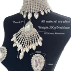 Oversized Crystal Rhinestone Tassel Choker & Earrings Drag Queen Jewelry Set
