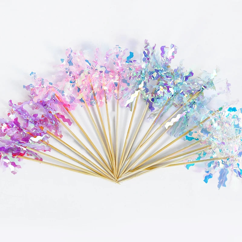20pcs Happy Birthday Glitter Cake Topper Colorful Fireworks Tassels Cupcake Topper Wedding Baby Shower Baking Dessert Cake Decor