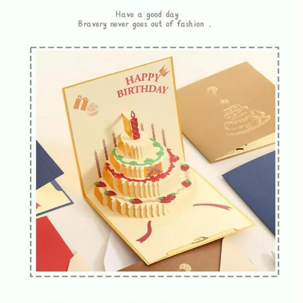 Happy Birthday Card Christmas Gift Card 3d Birthday Cake Pop-Up Greeting  with Envelope Christmas Invitation Cards for Kids