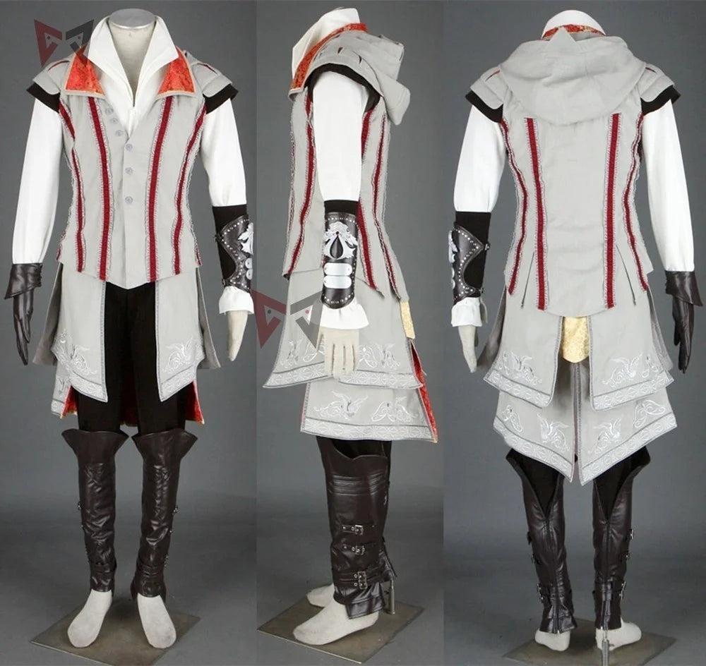 Hot Creedes Cosplay Costume Ezioes Assang Connoring Sweater Pants Coat 16 PCS Halloween Set For Man Women Custom Made - Big Tim's Magic Emporium