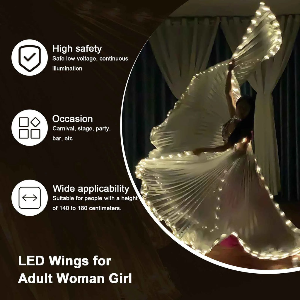 LED Luminescent Cloak Adult Dancers Luminous Butterfly Wing Stage Performance Belly Dancing Party Photo Prop Telescopic Sticks