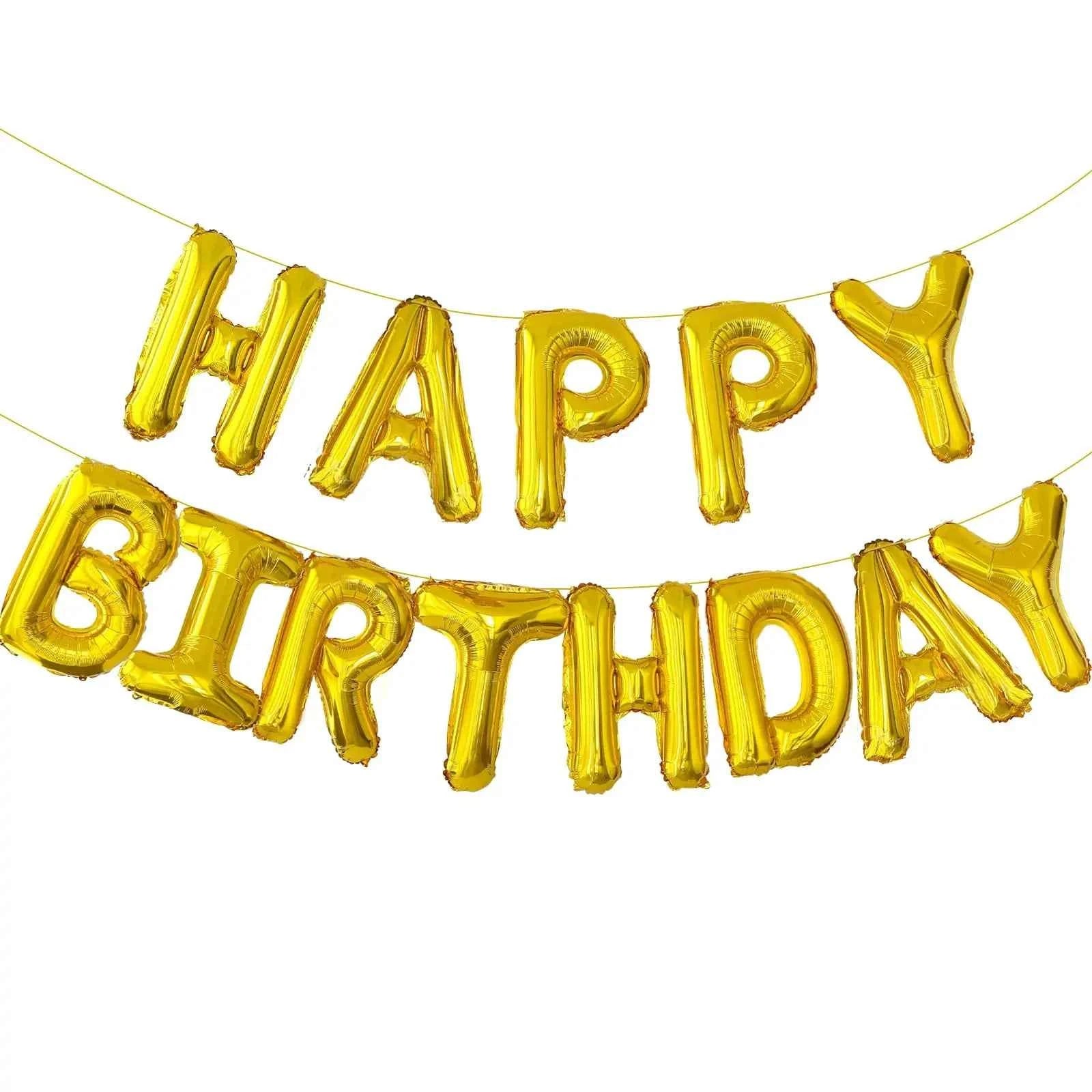 Gold Blue Happy Birthday Balloon 16Inch Foil Letters Birthday Sign Banner Bunting for Girls Boys Kids Adults Birthday Decoration