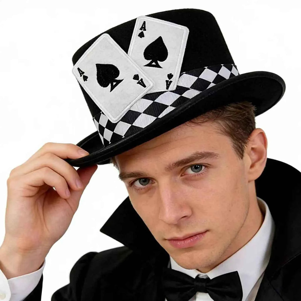 Magician Top Hat Poker Card Pattern Novelty Felt Top Hat for Amateur Hobbyists Theater Teachers Party Planners Cosplayers