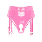 High-Waist Patent Leather Crotchless Thong & Garter Clip Lingerie