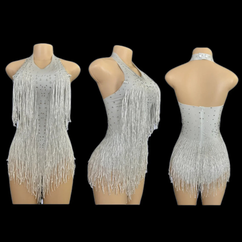 Women's Rhinestone Fringe Dance Bodysuit
