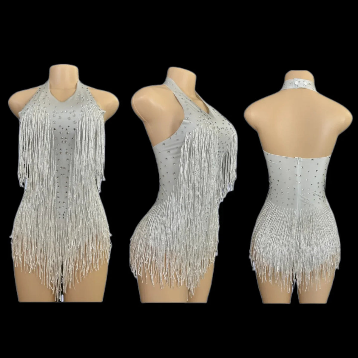 Women's Rhinestone Fringe Dance Bodysuit