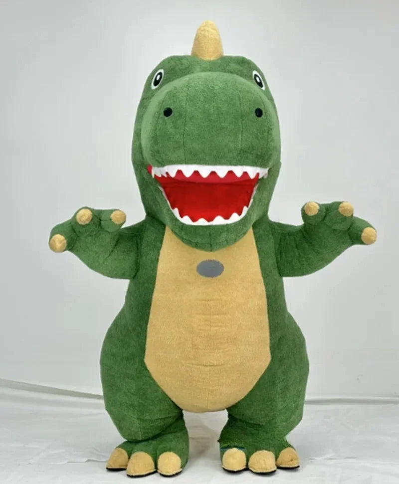 Inflatable Green Dinosaur Mascot Costume Funny Blow up Outfit for Halloween Christmas Carnival Party No Battery included