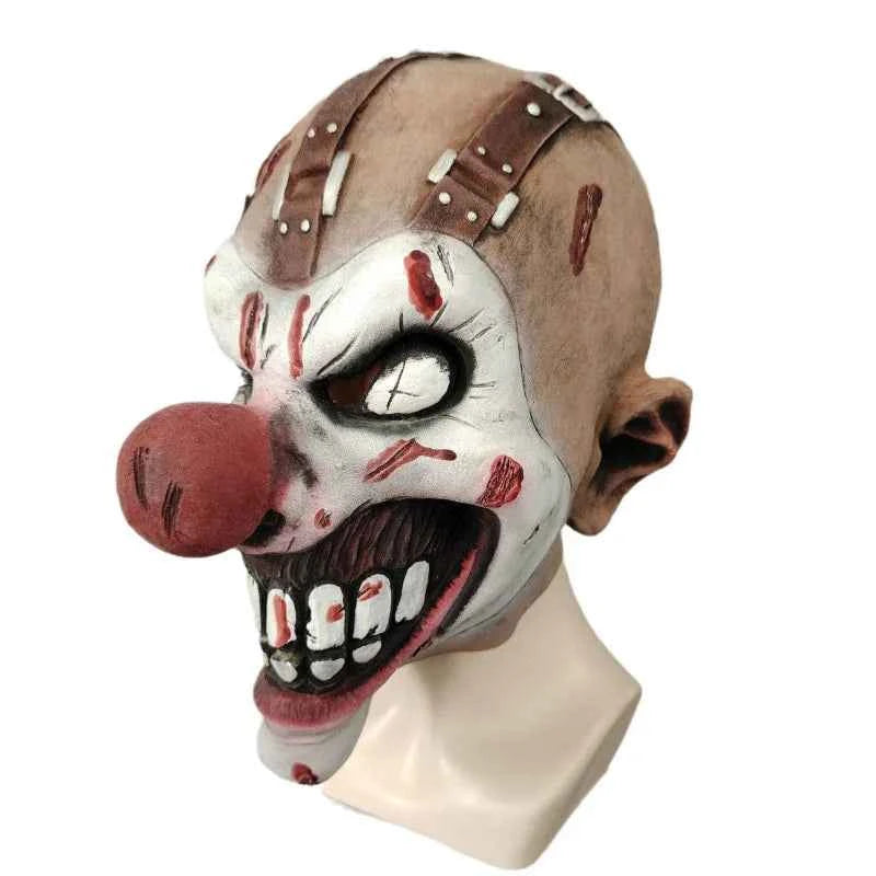 Horror Game Movie Metal Tooth Masks Adult Latex Clown Cosplay Halloween Prop Red Nose Man Mask