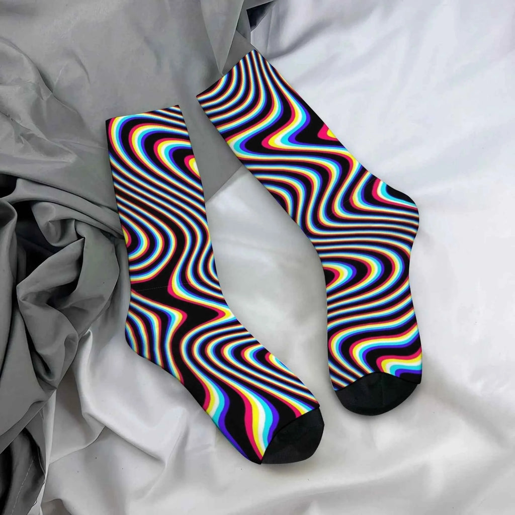 Optical Illusion Fluid Novelty Men's Socks Op Art Crazy Street Hip-Hop Funny Socks Breathable Anti-Slip Casual Sports Socks Gift