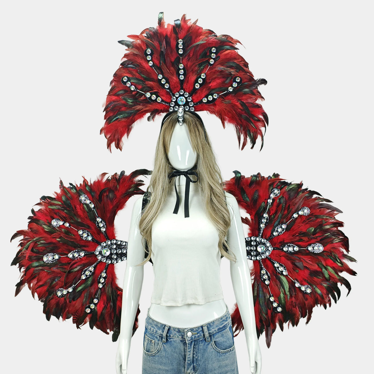 Unisex Artisanal Feather Headdress & Wings Carnival Performance Set