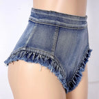 High Waist Distressed Denim Hot Pants Tassel Cheeky Nightclub Shorts