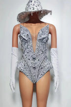 Western Cowboy Showgirl Bodysuit, Hat & Gloves 3-Piece Stage Costume Set