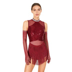 Sparkly Sequin & Fringe Dance Dress with Gloves Latin Stage Performance Costume