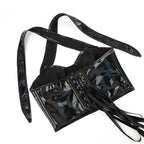 Black Shiny PU Leather Halter Corset Crop Top Push-Up Bustier Gothic Bra