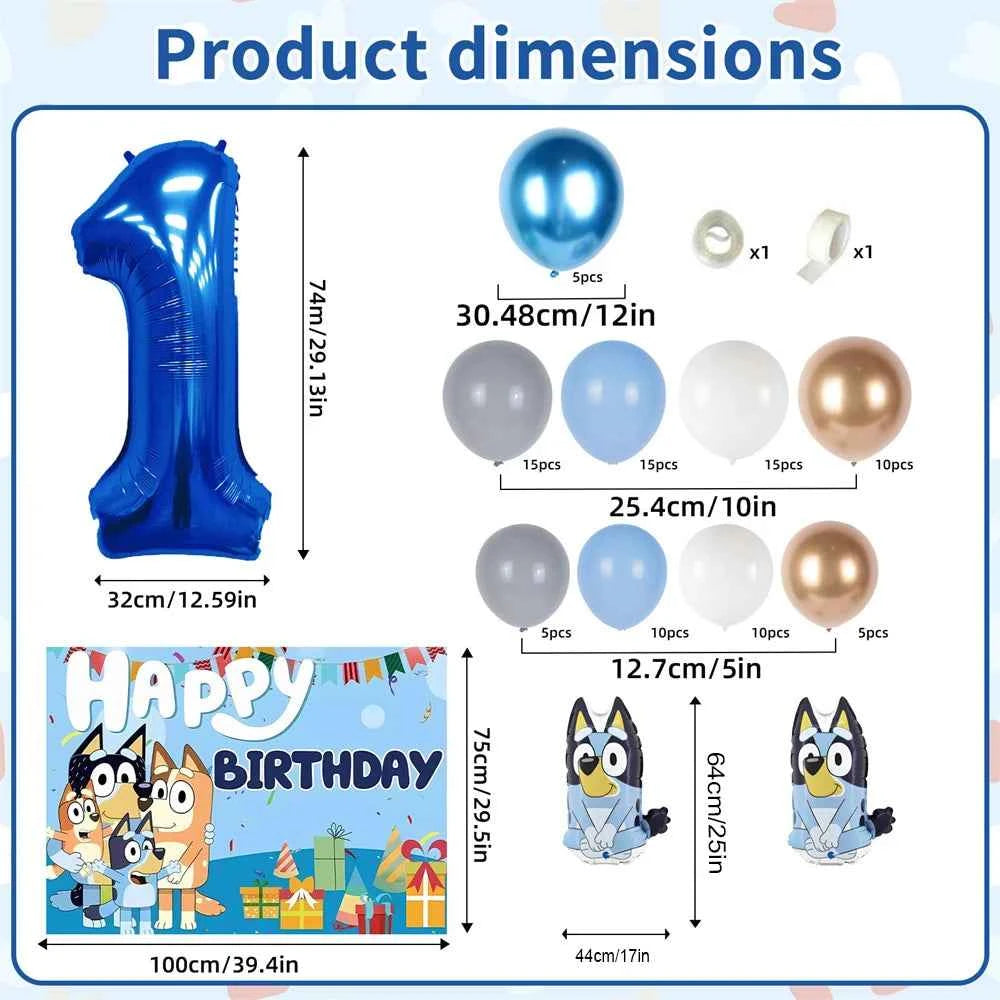 Bluey Birthday Party Decorations Balloon Garland Kit with Bluey Foil Balloons & Happy Birthday Backdrop for Kids Party Supplies
