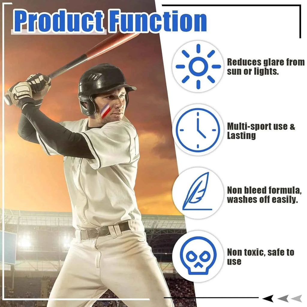 3 Pcs Red White Blue  Flag Face Paint Blendable Safe  Football World Cup Face Paint , Athletes, Baseball, Softball Players