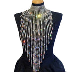Oversized Crystal Rhinestone Tassel Choker Necklace Drag Queen Stage Body Jewelry